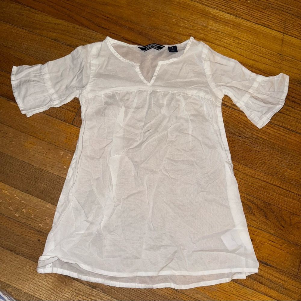 Kid’s Land’s End Sheer White Tunic / Dress V-Neck Bell Sleeves